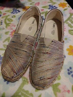 TOMS Cream Multicolor Thread Espadrille Slip-Ons Women's 11
